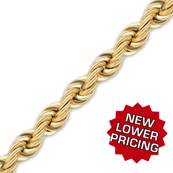 Bulk / Spooled Handmade Solid Rope Chain in 14K Yellow Gold (2.20 mm - 6.30 mm)