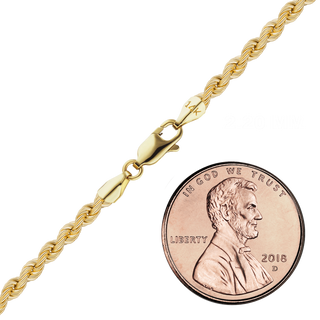 Finished Handmade Semi-Solid Rope Anklet in 14K Yellow Gold (2.20 mm - 4.20 mm)