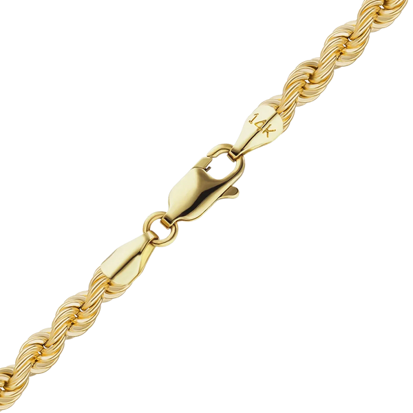 Finished Handmade Semi-Solid Rope Anklet in 14K Yellow Gold (2.20 mm - 4.20 mm)