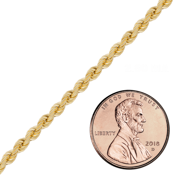 Bulk / Spooled Handmade Solid Rope Chain in 14K Yellow Gold (2.20 mm - 6.30 mm)