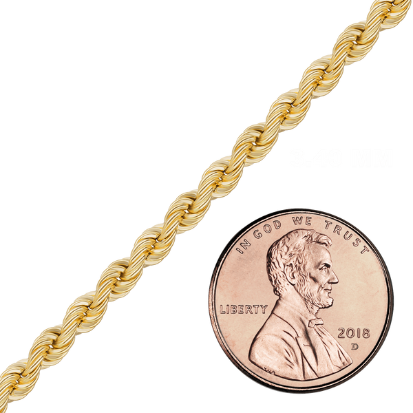 Bulk / Spooled Handmade Solid Rope Chain in 14K Yellow Gold (2.20 mm - 6.30 mm)