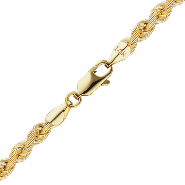 Finished Handmade Solid Rope Anklet in 14K Yellow Gold (4.20 mm - 12.60 mm)