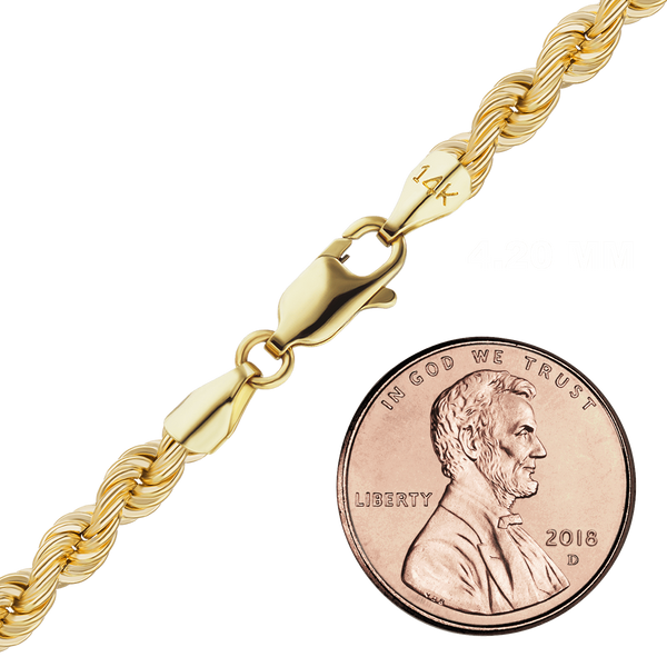 Finished Handmade Solid Rope Anklet in 14K Yellow Gold (2.20 mm - 12.60 mm)