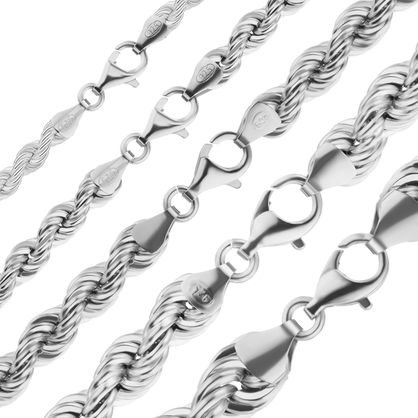 Finished Handmade Solid Rope Necklace in Sterling Silver (4.00 mm - 10.60 mm)