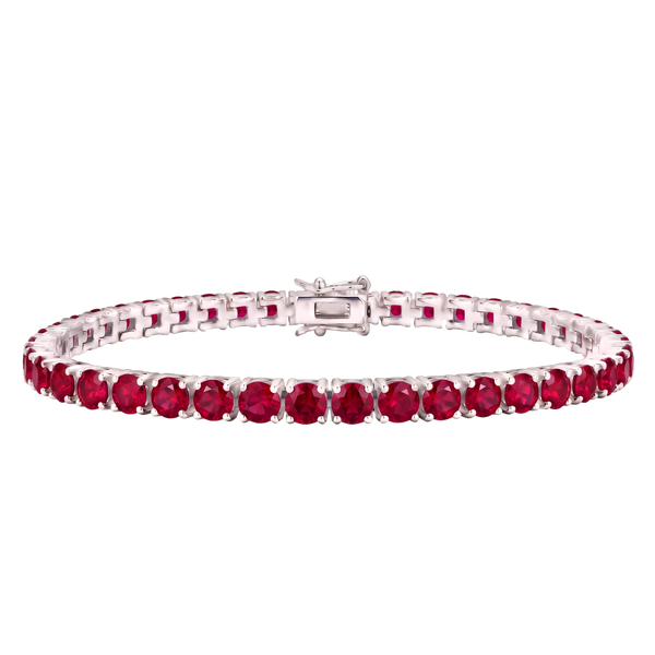 Tennis Bracelet with Ruby Colored CZ in Sterling Silver (3 mm - 4 mm)