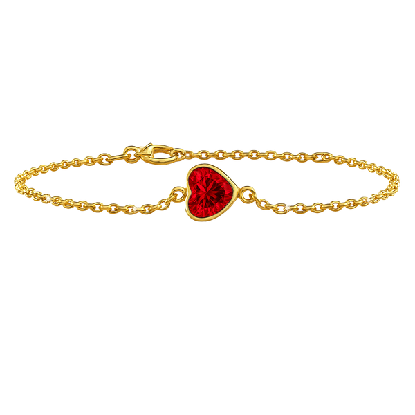 Diamond or Gemstone Heart Bezel Charm in 14K Yellow Diamond Cut Cable Bracelet