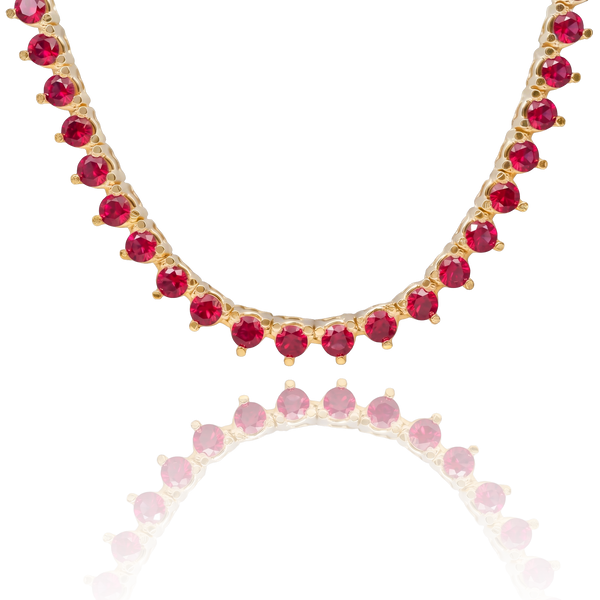 Tennis Necklace with Ruby Stones (July Birthstones) in 14K Gold (1.75 mm - 4.0 mm)