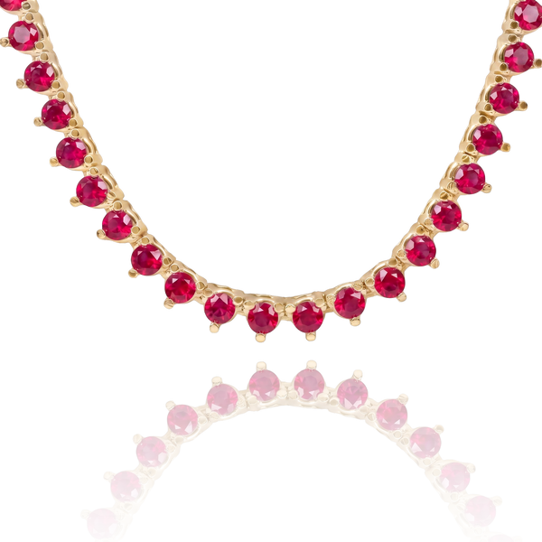 Tennis Necklace with Ruby Stones (July Birthstones) in 14K Gold (1.75 mm - 4.0 mm)