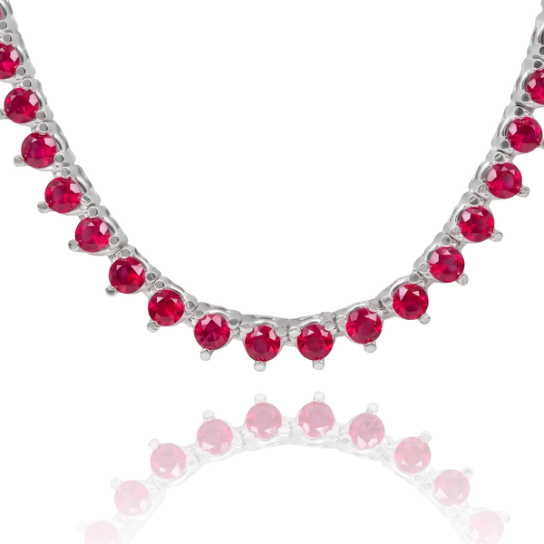 Tennis Necklace with Ruby Stones (July Birthstones) in 14K Gold (1.75 mm - 4.0 mm)