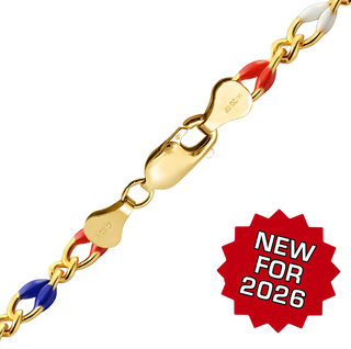 Finished Red, White & Blue Single Figaro Enamel Bracelet in 14K Gold-Filled (2.90 mm)