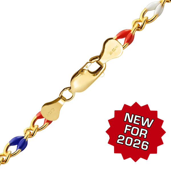 Finished Red, White & Blue Single Figaro Enamel Anklet in 14K Gold-Filled (2.90 mm)