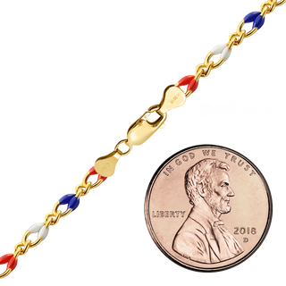Finished Red, White & Blue Single Figaro Enamel Bracelet in 14K Gold-Filled (2.90 mm)