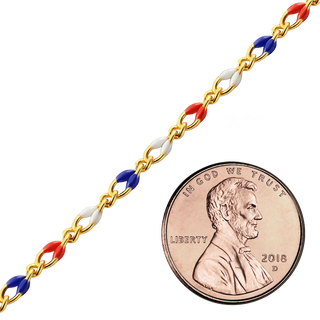 Bulk / Spooled Red, White & Blue Single Figaro Enamel Chain in 14K Gold-Filled (2.90 mm)