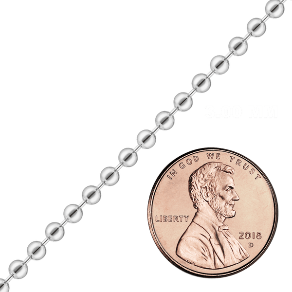 Bulk / Spooled Round Bead Chain in Sterling Silver (1.00 mm - 5.00 mm)