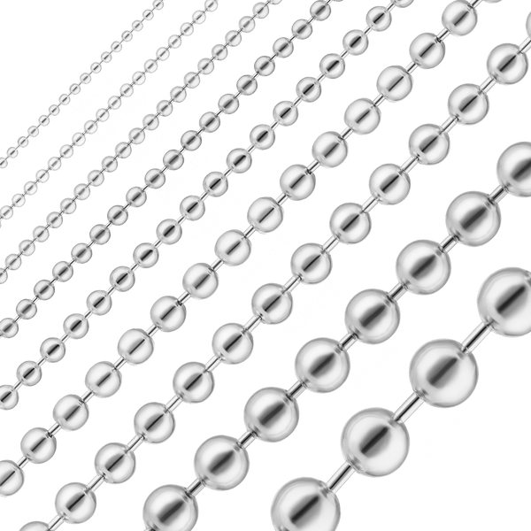 Bulk / Spooled Round Bead Chain in Sterling Silver (0.80 mm - 5.00 mm)