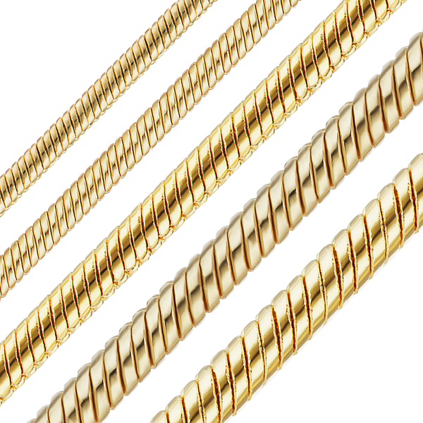 Bulk / Spooled Round Snake Chain in 14K & 18K Yellow Gold (0.98 mm - 1.92 mm)