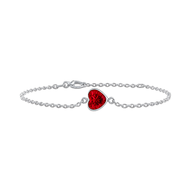 Diamond or Gemstone Heart Bezel Charm in 14K White Round Cable Bracelet