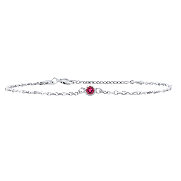 Diamond or Gemstone Round Bezel Charm in 14K White Diamond Cut Cable Bracelet