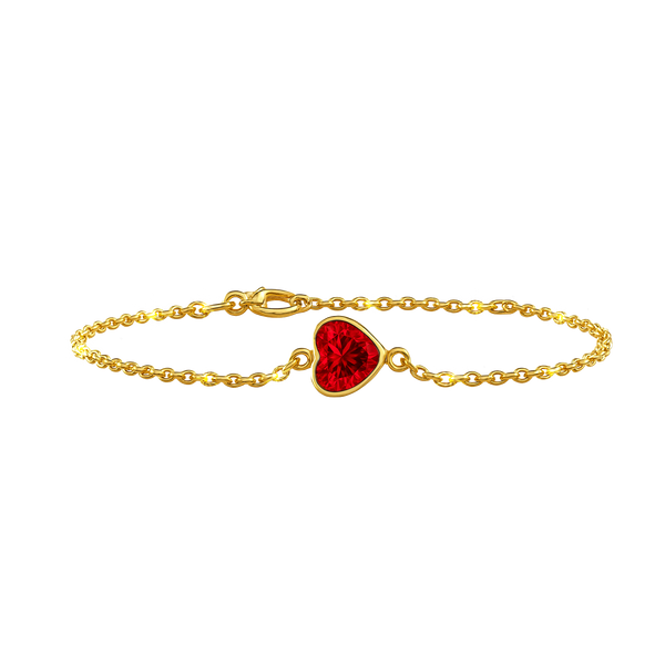 Diamond or Gemstone Heart Bezel Charm in 14K Yellow Diamond Cut Cable Bracelet