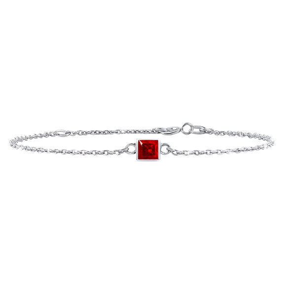 Diamond or Gemstone Square Bezel Charm in 14K White Diamond Cut Cable Bracelet