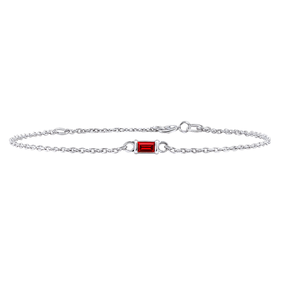 Diamond or Gemstone Baguette Bezel Charm in 14K White Diamond Cut Cable Bracelet