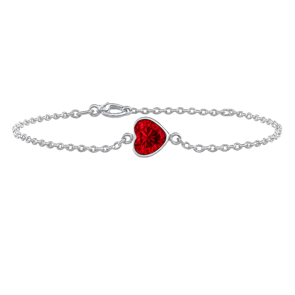 Diamond or Gemstone Heart Bezel Charm in 14K White Diamond Cut Cable Bracelet