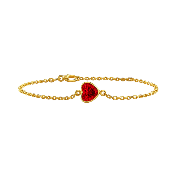 Diamond or Gemstone Heart Bezel Charm in 14K Yellow Round Cable Bracelet