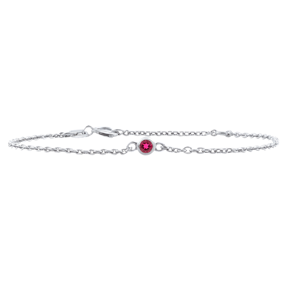 Diamond or Gemstone Round Bezel Charm in 14K White Diamond Cut Cable Bracelet