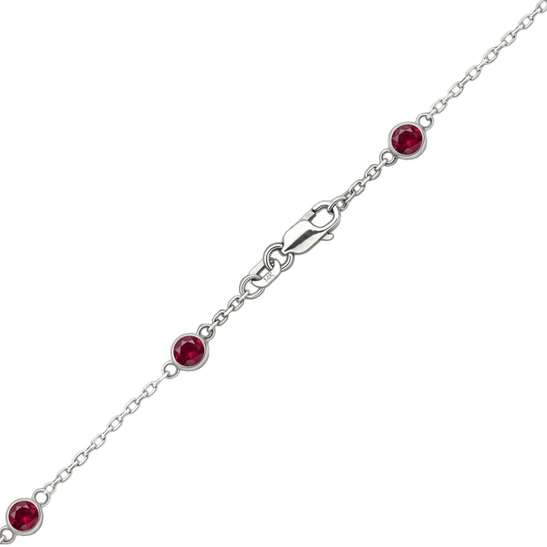 Finished Diamond by the Yard Cable Chain Bracelet in 14K White Gold with Ruby Stones