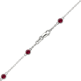 Finished Diamond by the Yard Cable Chain Anklet in 14K White Gold with Ruby Stones