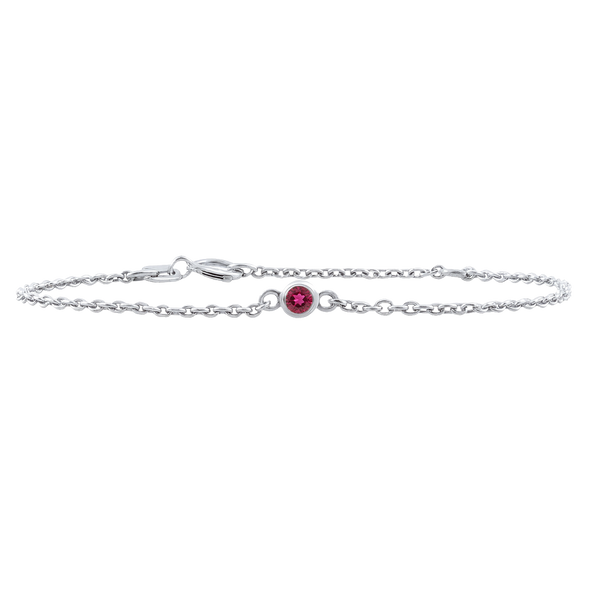 Diamond or Gemstone Round Bezel Charm in 14K White Round Cable Bracelet