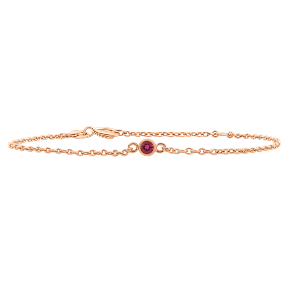 Diamond or Gemstone Round Bezel Charm in 14K Pink Round Cable Bracelet