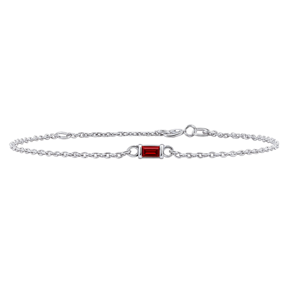 Diamond or Gemstone Baguette Bezel Charm in 14K White Round Cable Bracelet