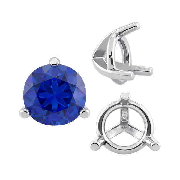 Three Prong Round Tapered Settings in Sterling Silver (3.00 mm - 9.25 mm)