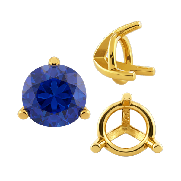 Three Prong Round Tapered Settings in 14K Gold (3.00 mm - 9.25 mm)