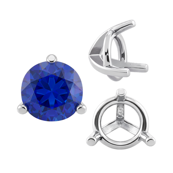 Three Prong Round Tapered Settings in Sterling Silver (3.00 mm - 9.25 mm)