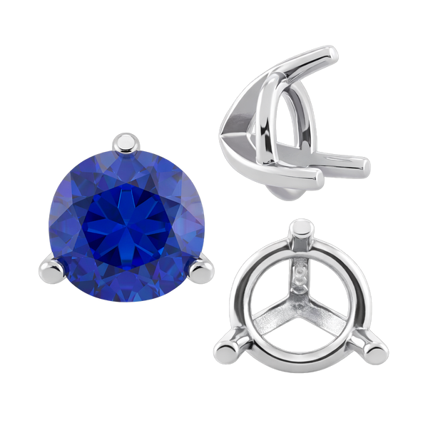 Three Prong Round Tapered Settings in Sterling Silver (3.00 mm - 9.25 mm)