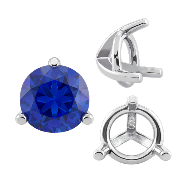 Three Prong Round Tapered Settings in Sterling Silver (3.00 mm - 9.25 mm)