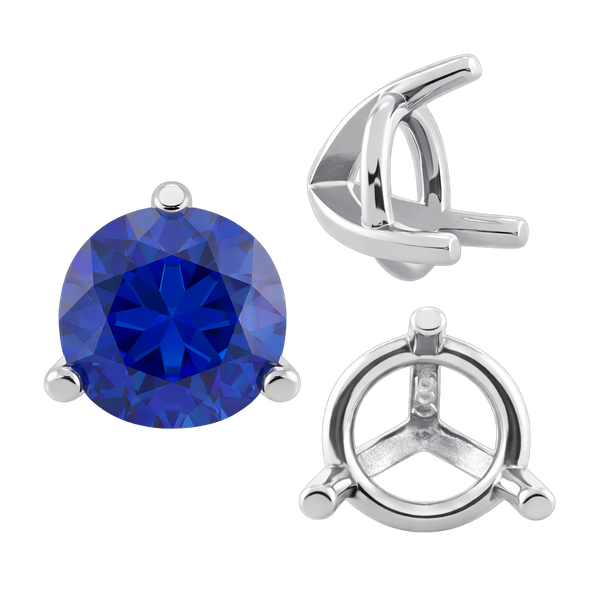 Three Prong Round Tapered Settings in Sterling Silver (3.00 mm - 9.25 mm)