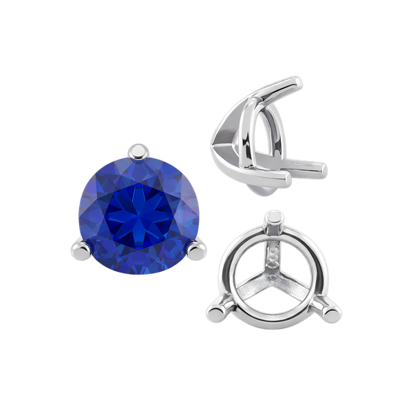 Three Prong Round Tapered Settings in Sterling Silver (3.00 mm - 9.25 mm)