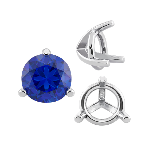 Three Prong Round Tapered Settings in Sterling Silver (3.00 mm - 9.25 mm)