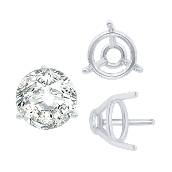 Three Prong Round Tapered Base Wire Basket Settings in Sterling Silver (4.25 mm - 9.25 mm)