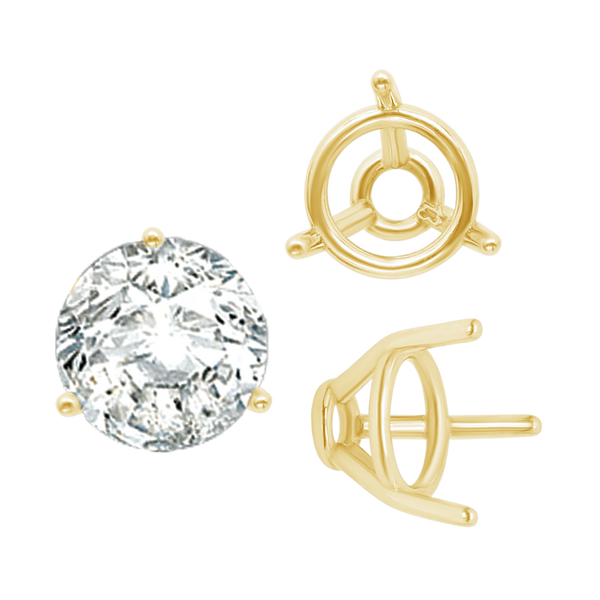 Three Prong Round Tapered Base Wire Basket Settings in 14K Gold (4.00 mm - 9.25 mm)