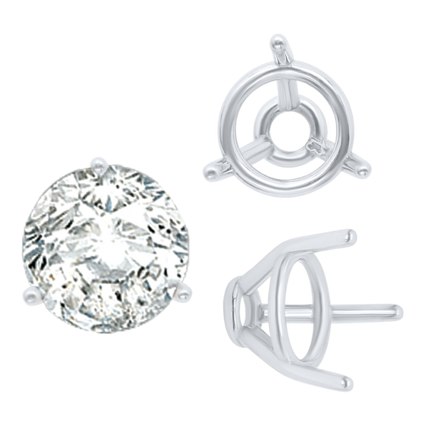 Three Prong Round Tapered Base Wire Basket Settings in Sterling Silver (4.00 mm - 9.25 mm)