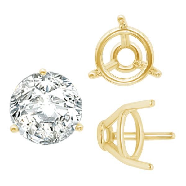 Three Prong Round Tapered Base Wire Basket Settings in 14K Gold (4.00 mm - 9.25 mm)