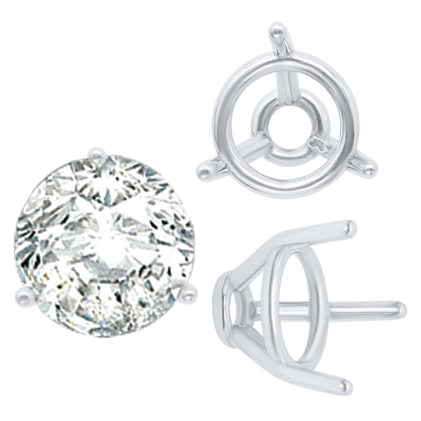Three Prong Round Tapered Base Wire Basket Settings in Sterling Silver (4.00 mm - 9.25 mm)
