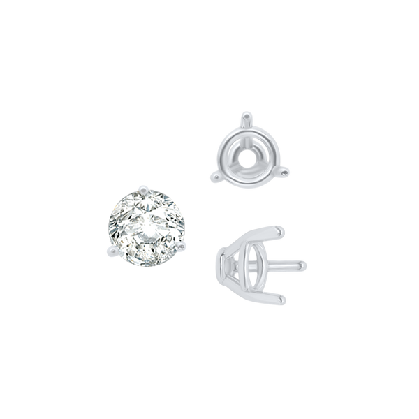 Three Prong Round Tapered Base Wire Basket Settings in Sterling Silver (4.00 mm - 9.25 mm)