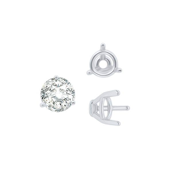 Three Prong Round Tapered Base Wire Basket Settings in Sterling Silver (4.00 mm - 9.25 mm)