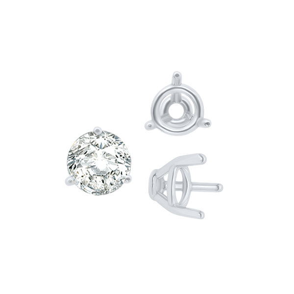 Three Prong Round Tapered Base Wire Basket Settings in Sterling Silver (4.00 mm - 9.25 mm)