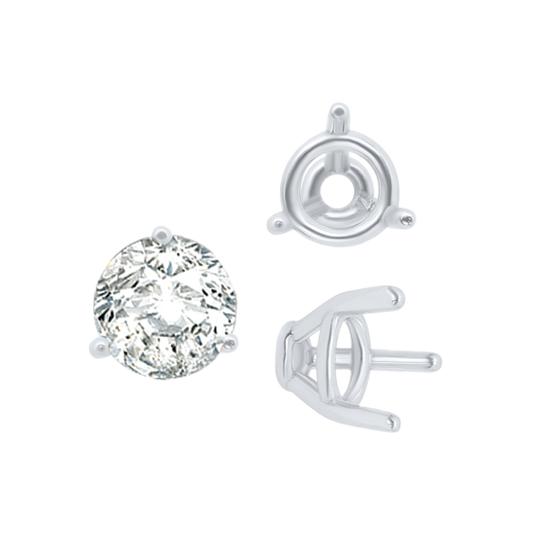 Three Prong Round Tapered Base Wire Basket Settings in Sterling Silver (4.00 mm - 9.25 mm)